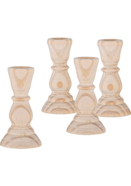 Klasik Ahşap Şamdanlar 4 Inç El Işi, Boya Veya Süsleme Için Bitmemiş Küçük Mumluk Seti (Yurt Dışından)