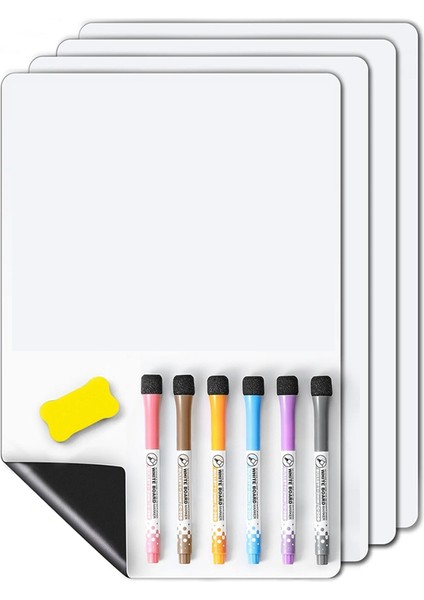 4 Adet Manyetik Kuru Silme Beyaz Tahta - Buzdolabı, Duvar Mıknatısı Küçük Beyaz Tahta Leke Tutmaz Teknoloji, 12 x 8 Inç (Yurt Dışından)