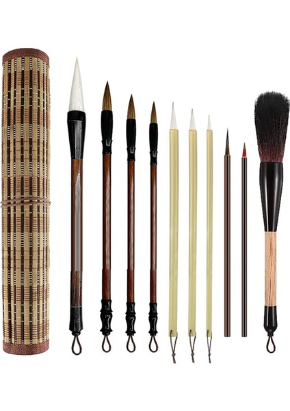 10 Parçalı Çin Kaligrafi Fırça Seti - Kanji, Resim, Çizim Için Tutuculu Premium Suluboya Fırçaları (Yurt Dışından)