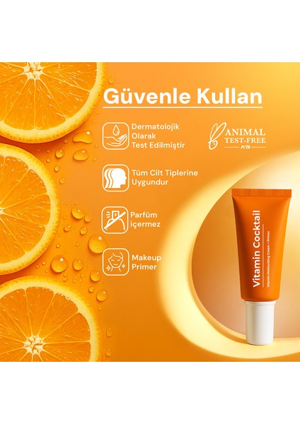 Vitamin Kokteyl-Nemlendirici Besleyici Onarıcı Yüz Kremi (Vitamin C+ B3 +B5 +E) ve Makyaj Bazı 50ML