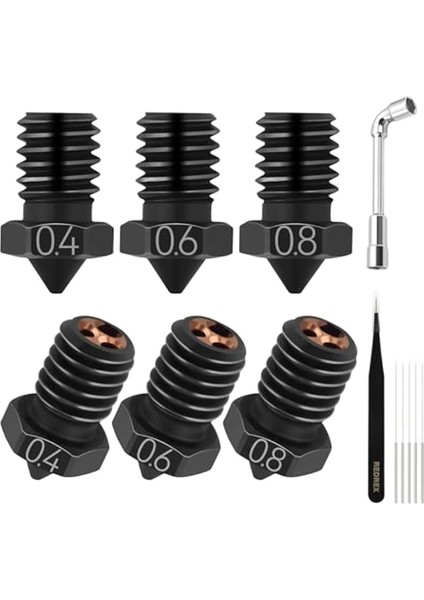6 Adet Cht V6 Klon Sertleştirilmiş Çelik Meme Kiti, 0.4mm 0.6mm 0.8mm Temizleme Iğnesi ile 3D Yazıcı Ekstruder Nozulları Baskı Kafası (Yurt Dışından)