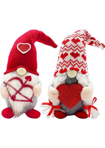2 Adet Sevgililer Günü Gnome Süslemeleri El Yapımı Peluş Bebek Sevgililer Günü Masa Süs Hediyeleri Için (Yurt Dışından)