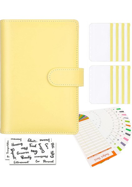 A6 Pu Bütçe Bağlayıcı Organizatör, Nakit Zarflar, Gider Planlayıcısı, Çıkartmalar, 6 Halkalı Zarflar Sarı (Yurt Dışından)