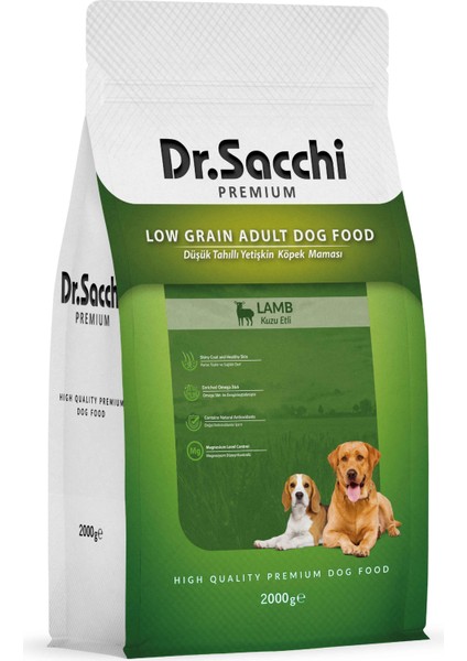 Dr.sacchi Premium Düşük Tahıllı Kuzu Etli Yetişkin Köpek Maması 2 kg fiyatları