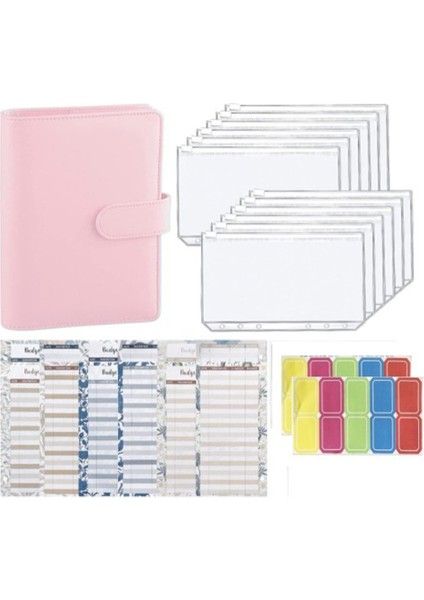 A6 Pu Klasör Kapak Seti, Etiketli ve Bütçe Sayfalı Nakit Para Düzenleyici, 6 Halkalı Cep Banknot (Pembe) (Yurt Dışından)