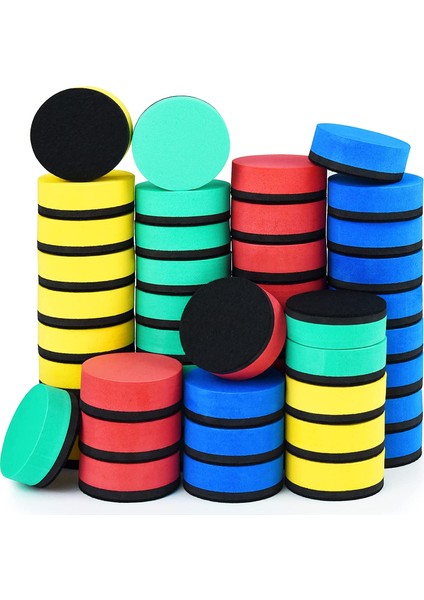 48 Paket Manyetik Beyaz Tahta Kuru Silgi Kara Tahta Temizleyici Yuvarlak Şekil Tahta Silecek Sınıf Ev Ofis Için, 4 Renk (Yurt Dışından)