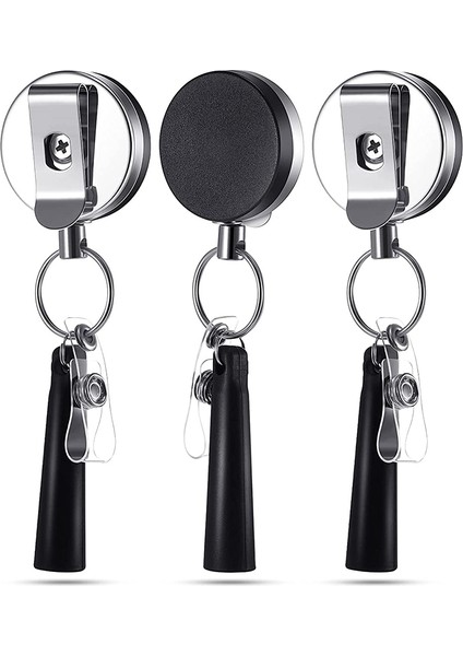 Metal Geri Çekilebilir Rozet Makara ile Kalem Tutucu Esnek Çekme Taşınabilir Elastik Silikon Kalem 3 Adet (Yurt Dışından)