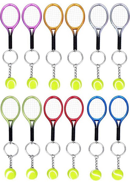 12 Adet Mini Tenis Raketi Anahtarlık Anahtarlık, Spor Severler Takımı Için Moda Topu Bölünmüş Yüzük (Yurt Dışından)