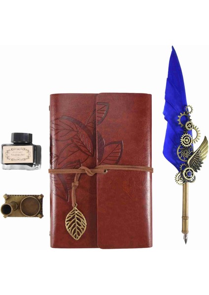 Vintage Tüy Kalem ve Mürekkep Seti Retro Quill Dip Kaligrafi Yazma Imza Defter Ucu Tabanı ile Mavi (Yurt Dışından)