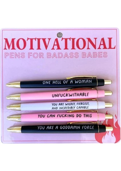 Motivasyonel Badass Kalem Seti, 5 Adet Komik Günlük Tükenmez Kalemler Ofis Hediyeleri (Yurt Dışından)