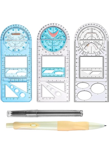 Çok Fonksiyonlu Geometrik Cetveller Çizim Araçları, Çocuk Öğrenciler Ofisi Için Kalem ile Şablon Ölçme Aracı (Yurt Dışından)