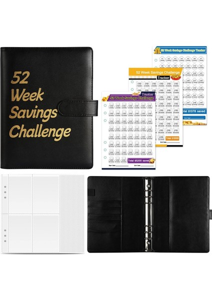 52 Hafta Tasarruf Için Nakit Zarflı Para Tasarrufu Mücadelesi Dosyası, A5 Bütçe Tasarruf Mücadelesi Kitabı Siyah (Yurt Dışından)