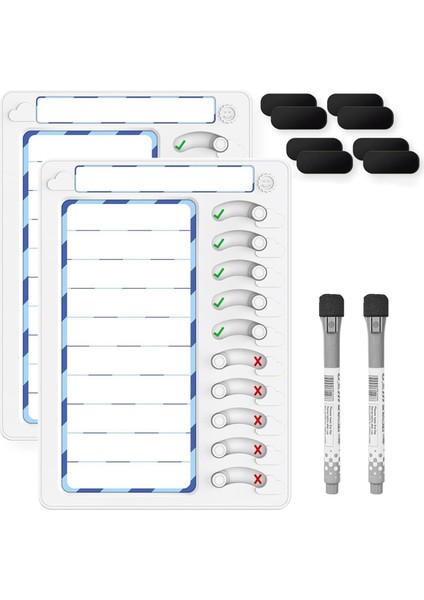 Çocuklar Için Görev Tablosu Kuru Silme Tahtası Yapılacaklar Listesi 10 Kaydırıcılı Görev Buzdolabı, 2'li Paket (Yurt Dışından)