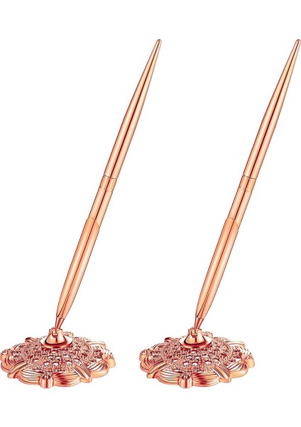 Düğün Gelin Için 2 Parça Hollow Yuvarlak Kalem Tutucu Imza Seti Tükenmez Kalemler (Gül Altın) (Yurt Dışından)