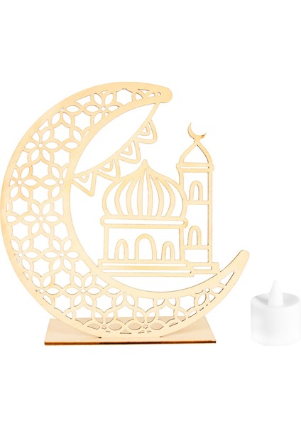 Eid Mubarak Ramazan Dekorasyon Ev Islam Müslüman Parti Dekorasyonu, Yıldızlar ve Ay LED Ahşap El Sanatları C (Yurt Dışından)