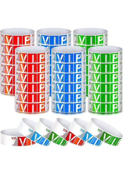 Etkinlikler Için 600 Paket Vıp Bileklik Su Geçirmez Kağıt Bileklik Parti (Kırmızı, Mavi, Yeşil) (Yurt Dışından)