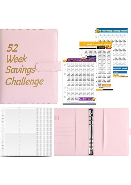 52 Hafta Tasarruf Için Nakit Zarflı Para Tasarrufu Mücadelesi Dosyası, A5 Bütçe Tasarruf Mücadelesi Kitabı Pembe (Yurt Dışından)