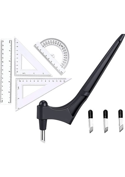 Kağıt El Sanatları Için Üç Köşeli Cetvelli El Sanatları Kesme Aletleri 360° Dönen Bıçak Bıçak Paslanmaz Çelik (Yurt Dışından)