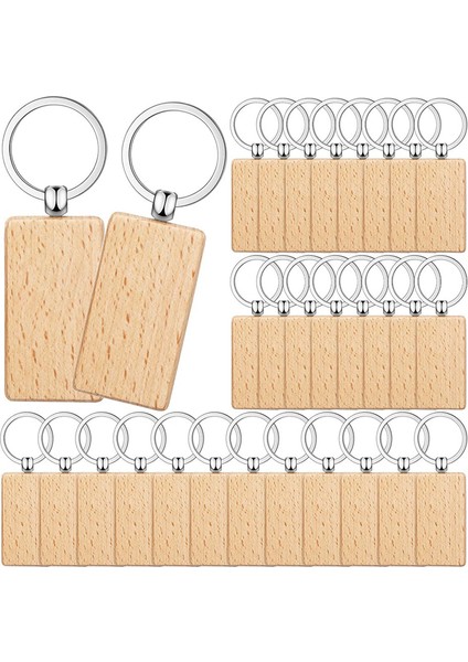 50 Adet Boş Ahşap Anahtar Etiketi Gravür Boşlukları Bitmemiş Ahşap Anahtarlık Halkası Etiketleri Dıy El Sanatları Için, Dikdörtgen (Yurt Dışından)