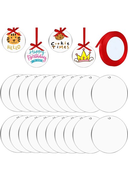20 Adet Akrilik Şeffaf Boşluklar Şeffaf Etiket Diskleri Dıy El Sanatları Anahtarlık Dekorasyon Kurdele ile (2 Inç) (Yurt Dışından)