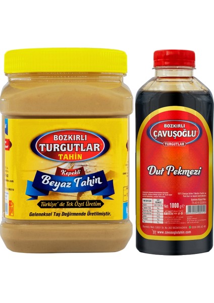 Beyaz Tek Kavrulmuş Özel Üretim Kepekli Bozkır Tahini 930 gr + Dut Pekmezi 1 kg