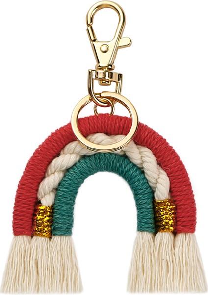 Makrome Gökkuşağı Anahtarlık, El Dokuma Anahtarlık, Araba Çanta Sırt Çantaları Için Boho Renkli Anahtar Kolye Çanta, B (Yurt Dışından)