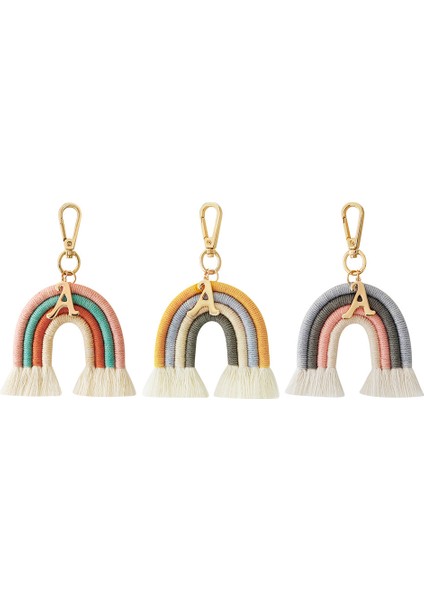 3 Parça Boho Mini Gökkuşağı Anahtarlıklar El Yapımı Dokuma Makrome Araba Anahtarlık Çanta Cüzdan Kadınlar Için (Yurt Dışından)