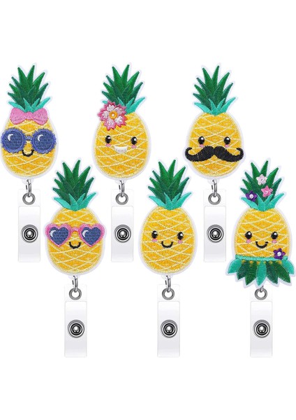 6 Adet Ananas Rozet Makaraları Yaz Işlemeli Makara Keçe Geri Çekilebilir Hemşirelik Sevimli Kımlık Tutucu (Yurt Dışından)