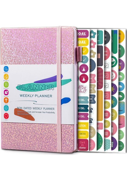 A5 Defter Kağıdı Günlük, Elastik Askılı ve Günlük Çıkartmalı Pembe (Yurt Dışından)
