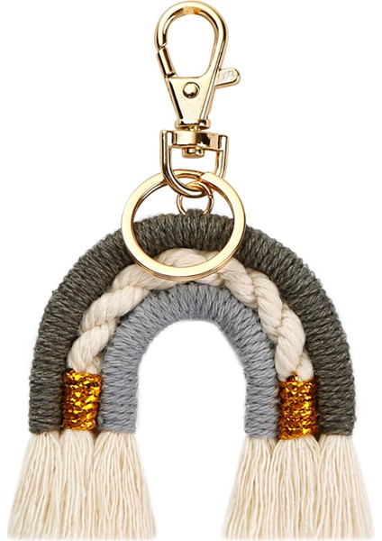 Makrome Gökkuşağı Anahtarlık, El Dokuma Anahtarlık, Araba Çanta Sırt Çantaları Için Boho Renkli Anahtar Kolye Çanta, C (Yurt Dışından)