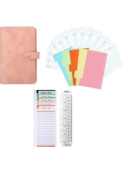 28 Parça A6 Telli Defter, Bütçe Planlayıcı, 6 Delikli Cepli, Çarşaf,(Pembe) (Yurt Dışından)