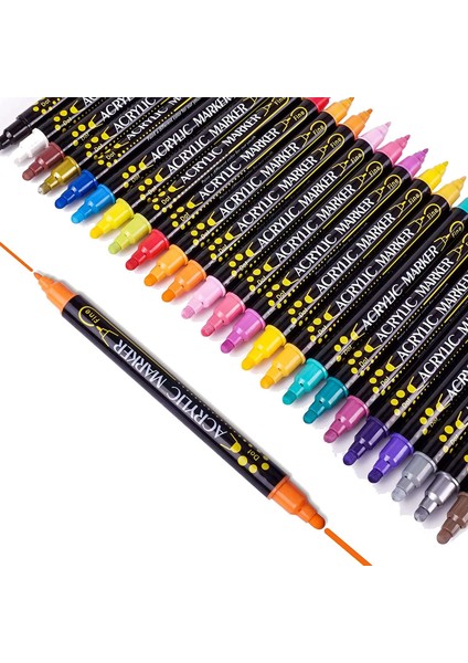 Akrilik Boya Kalemleri, 24 Renk Çift Uçlu Işaretleyiciler, Kaya Boyama Için Ekstra Ince ve Dairesel Nokta Uçlu, Kupa (Yurt Dışından)