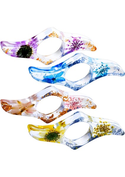 4 Adet Kurutulmuş Çiçek Reçine Başparmak Kitap Tutucu-El Yapımı Tutucular Hafif Açıcı Yer Imleri (Dalga Tarzı) (Yurt Dışından)