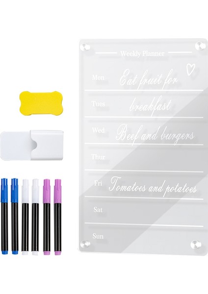 Buzdolabı Için Şeffaf Akrilik Manyetik 9X13IN Haftalık Tahta Kuru Silme Yeniden Kullanılabilir Planlayıcı Işaretleyicilerle (Yurt Dışından)