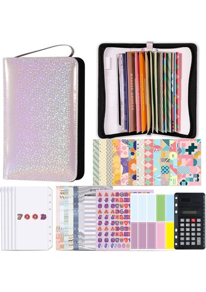 A6 Glitter El Fermuarlı Çanta Gevşek Yaprak Bağlayıcı Defter Iç Çekirdek Kapak Not Defteri Planlayıcısı Ofis Kırtasiye Malzemeleri Mor (Yurt Dışından)