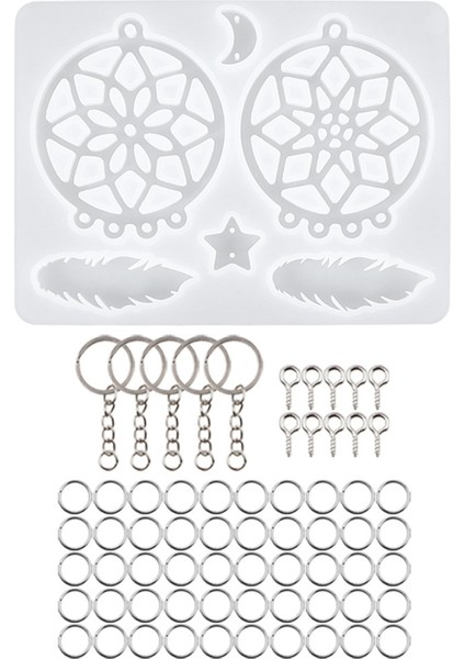 66PCS Dıy Kristal Epoksi Reçine Kalıp Seti Dreamcatcher Duvar Dekorasyonu Anahtarlık Silikon (Yurt Dışından)