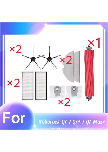 Roborock Q7 / Q7+ / Q7 Max+ Süpürme Robotu Ana Yan Fırça Paspas Filtre Toz Torbası Seti Temizleyici Parça Değişimi Için 9 Adet (Yurt Dışından)