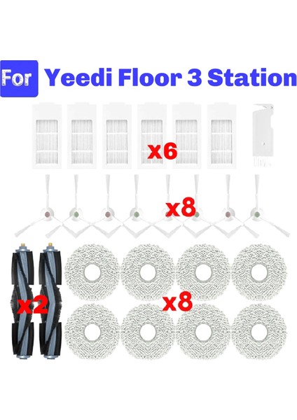 Yeedi Floor 3 Istasyonlu Robot Süpürge Yedek Parça Aksesuarları Ana Yan Fırça Paspas Bezi Için Uygundur (Yurt Dışından)