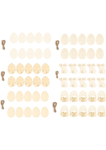 60 Adet Mutlu Paskalya Tavşanı Yumurtaları Ahşap El Sanatları Süslemeleri Aile Partisi Dıy Ahşap Çip Süsler Doğal El Sanatları (Yurt Dışından)