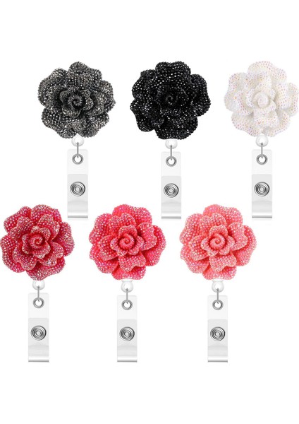 6 Parça 24 Inç Geri Çekilebilir Rozet Makaraları, 360 Derece Dönebilen Timsah Klipsli Parıltılı Gül Kimlik Tutucu (Yurt Dışından)
