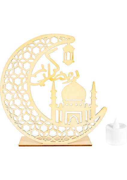 Eid Mubarak Ramazan Dekorasyon Ev Islam Müslüman Parti Dekorasyonu, Yıldızlar ve Ay LED Ahşap El Sanatları B (Yurt Dışından)