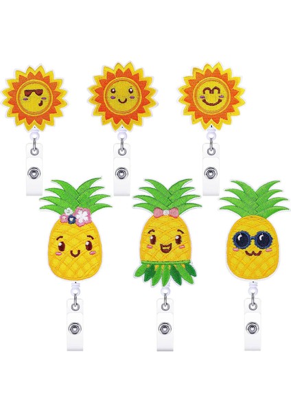 6 Adet Küçük Güneş Ananas Rozet Makarası Keçe Işlemeli Geri Çekilebilir Hemşirelik Sevimli Tutucu (Yurt Dışından)