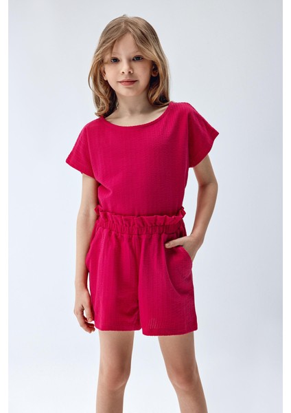 Kız Çocuk Dokulu Takım Pembe Renk