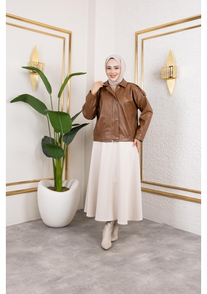 Kadın Taba Deri Astarlı Fermuarlı Ceket fiyatları