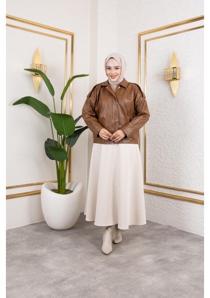 Kadın Taba Deri Astarlı Fermuarlı Ceket fırsatları