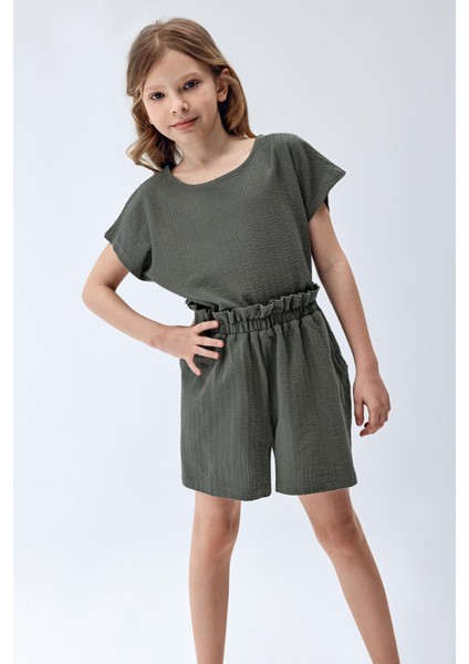Kız Çocuk Dokulu Pijama Takım Yeşil Renk