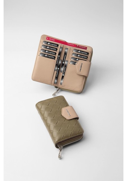 Büyük Boy Desenli Kadın Cüzdan - 65307 - Haki/vizon