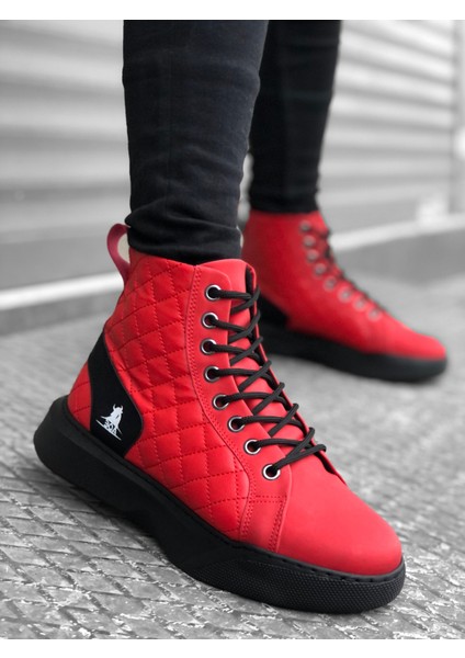 BA0159 Bağcıklı Kırmızı Kapitone Erkek Yüksek Taban Spor Bot fırsatları