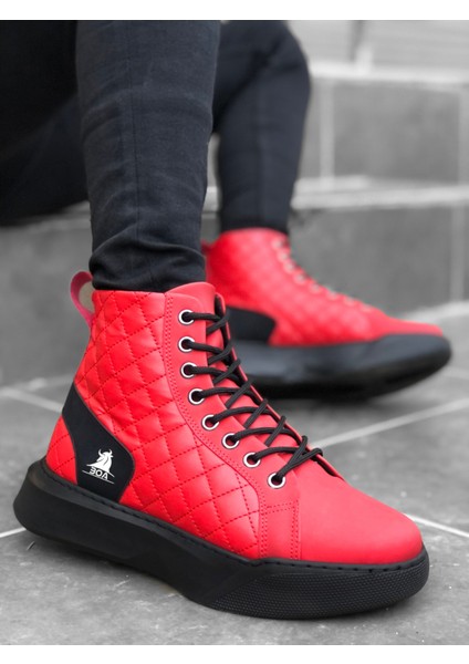 BA0159 Bağcıklı Kırmızı Kapitone Erkek Yüksek Taban Spor Bot indirimleri