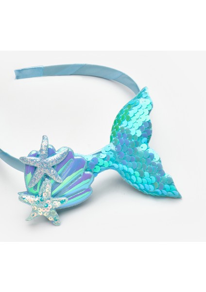 Mavi Payetli Deniz Kızı Figürlü Kız Çocuk Taç